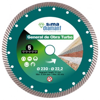 Disque Diamant Coupe à Sec Géneral Construction Turbo 115 mm